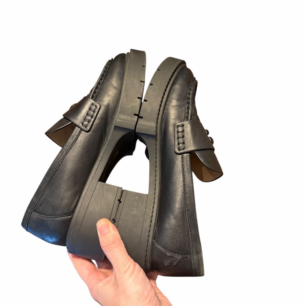 Coach Black Leah Leather Platform Loafers Slip-On Shoes Size 6.5 Logo Chunky Y2K - Picture 10 of 12